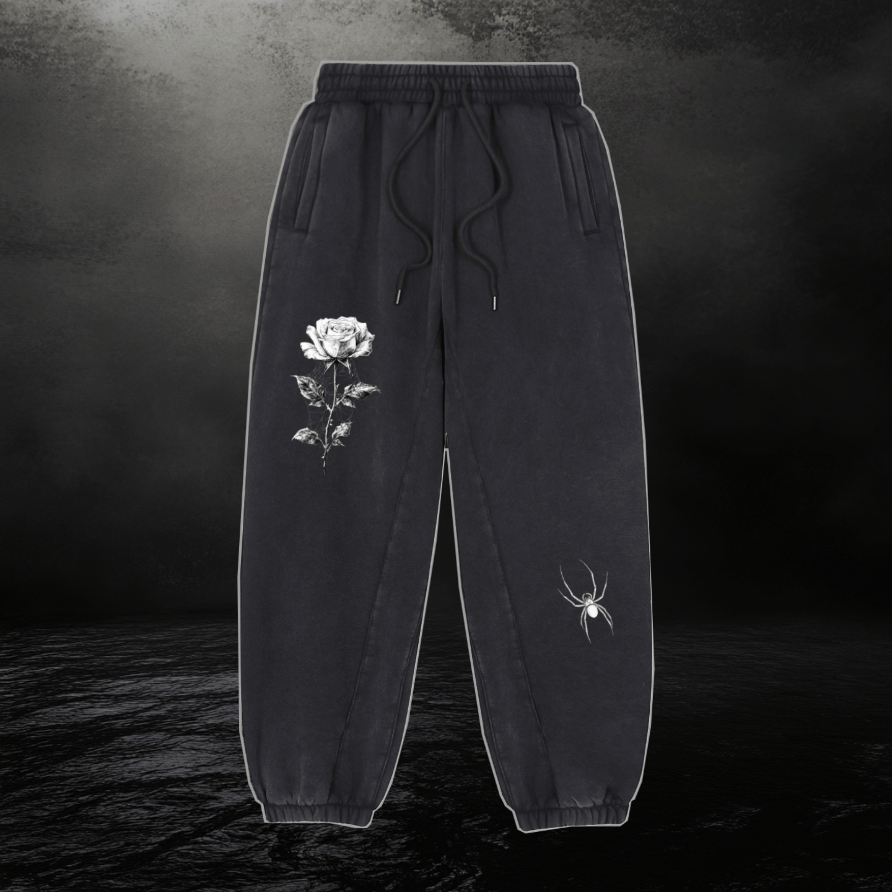 Spider Web Rose, Black Widow Design, Sweatpants, Goth