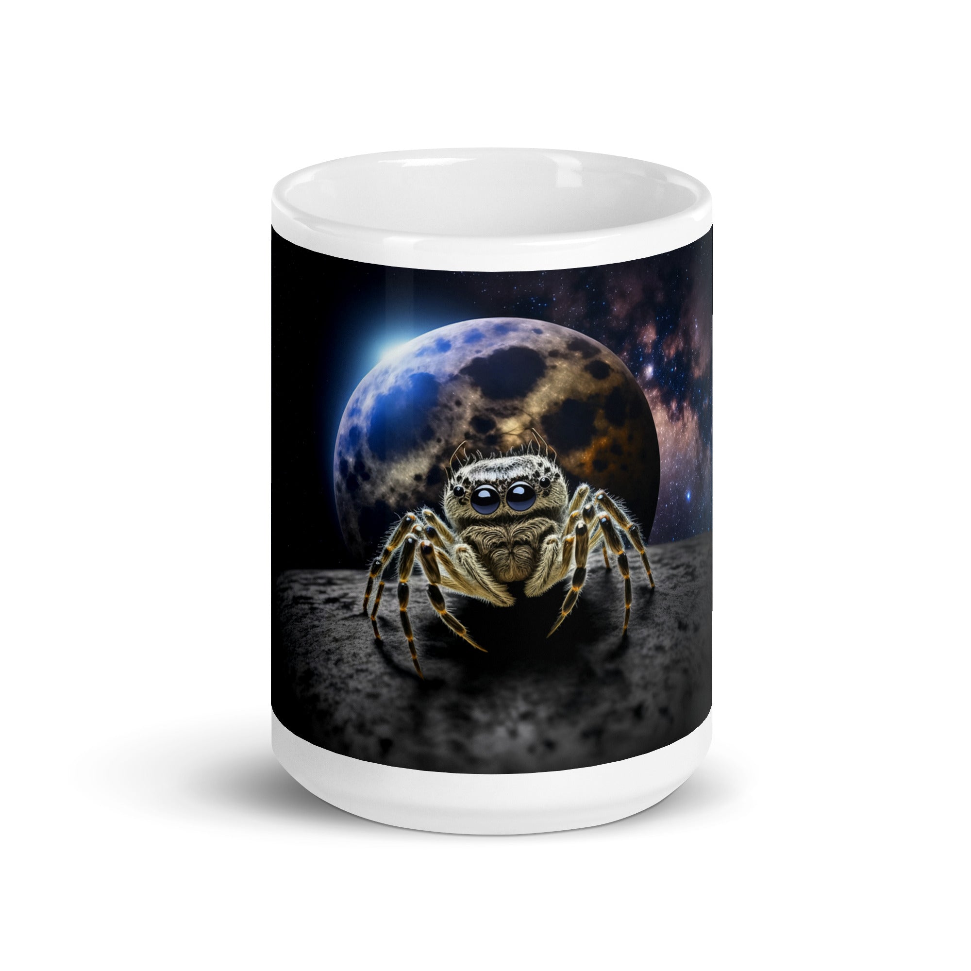 Moon Jumping Spider White glossy mug - Jumping Spiders For Sale - Spiders Source - #1 Regal Jumping Spider Store