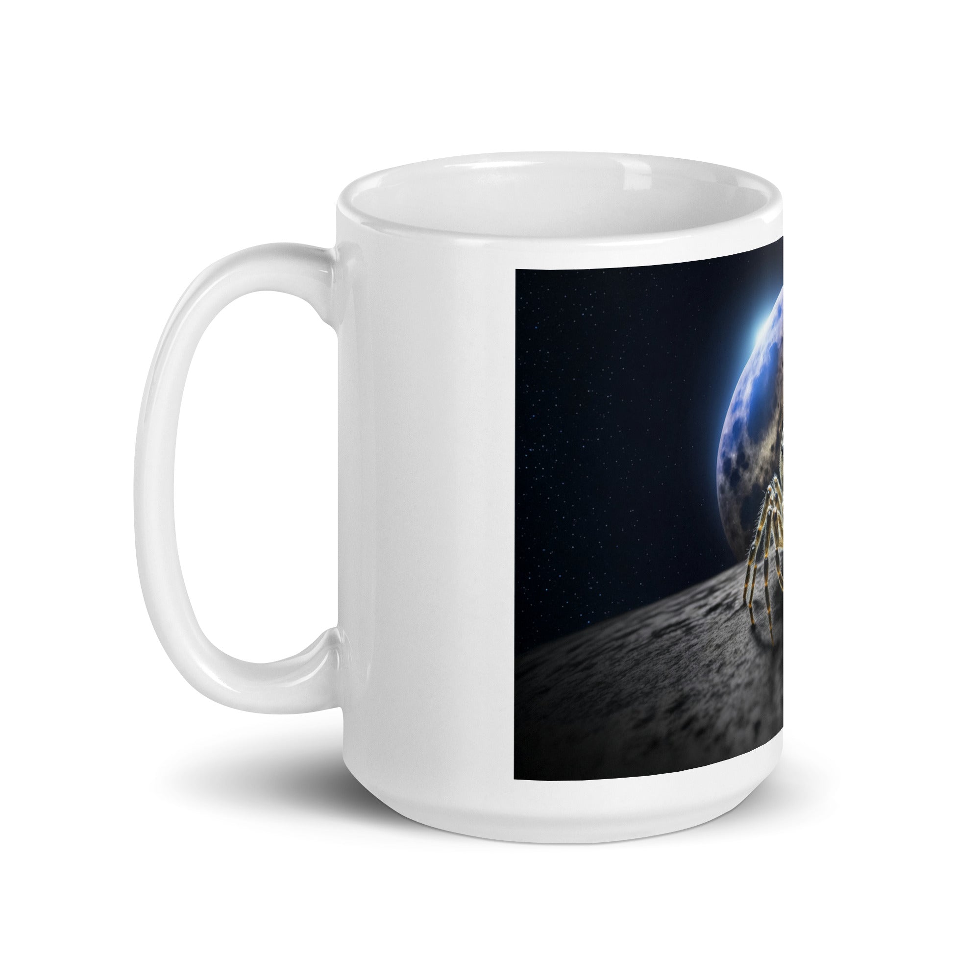 Moon Jumping Spider White glossy mug - Jumping Spiders For Sale - Spiders Source - #1 Regal Jumping Spider Store